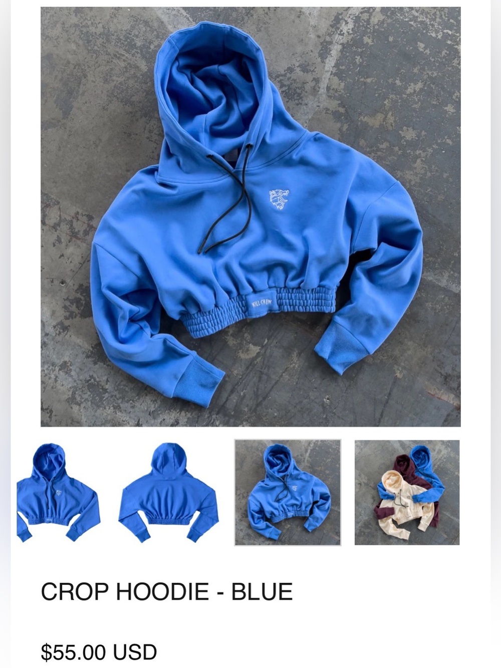 NWT Kill Crew Blue Cropped Hoodie